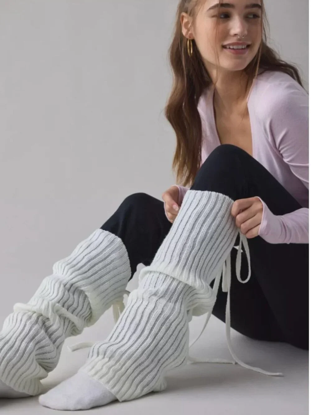 URBAN OUTFITTERS UO Tie Ribbed Knit Leg Warmers BLACK O/S Grunge Streetwear